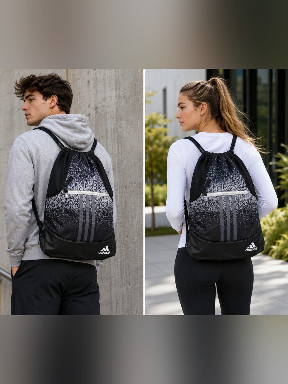 adidas Black and Gray Gradient Drawstring Backpack